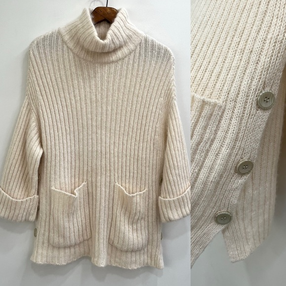 Joie cotton alpaca cream ribbed knit tunic sweater buttoned sides size XXS/S - Picture 1 of 8